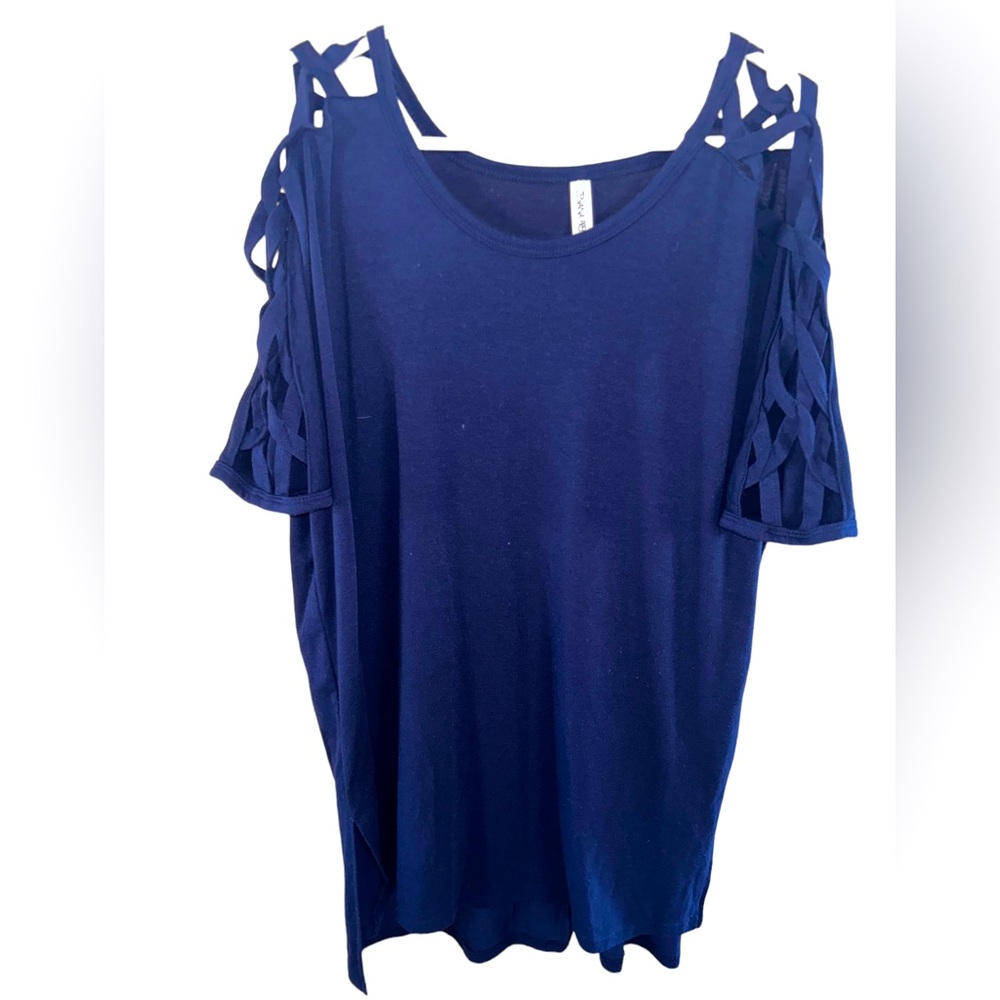 Zenana Premium soft lattice sleeve Flowy navy blue tunic size large